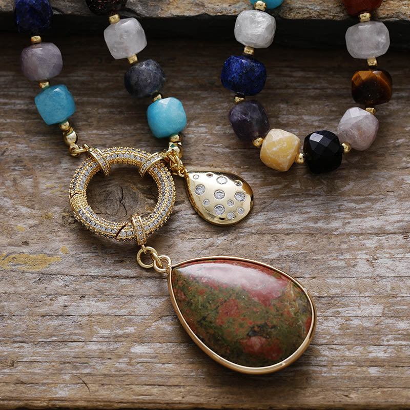 Gemstone Teardrop Pendant Necklace