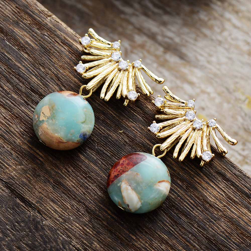 Jasper Gold Stud Earring