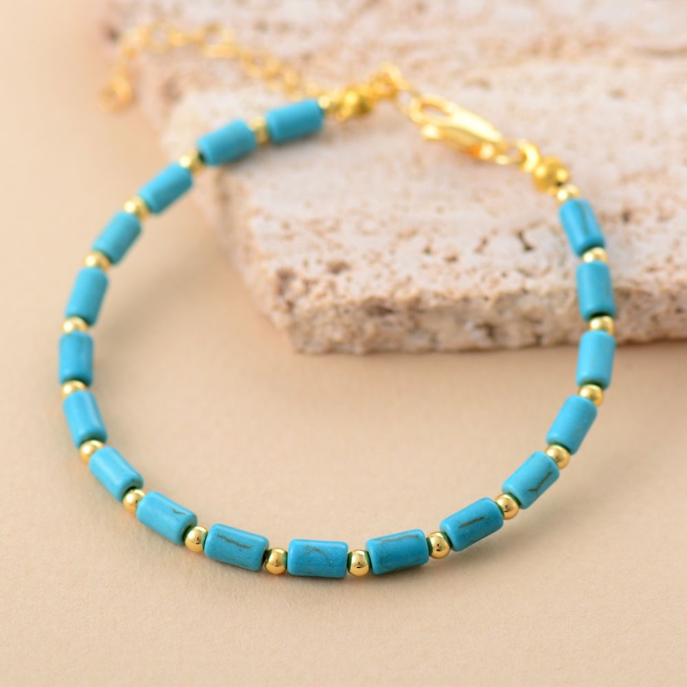 blue turquoise mixed gold-plated beads bracelets