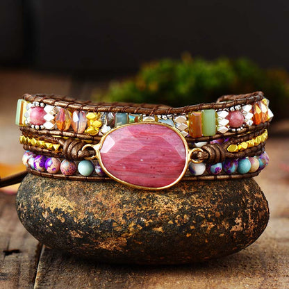 Rhodonite Triple Wrap Bracelet