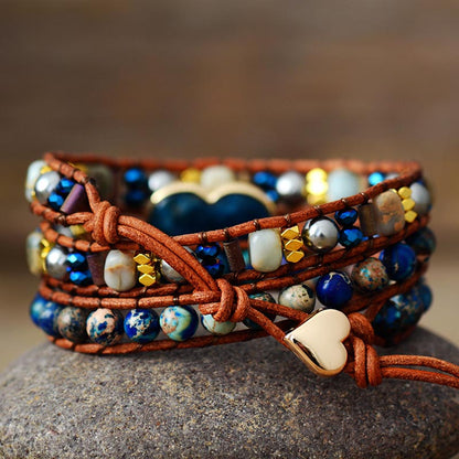 genuine leather healing power layered bracelets