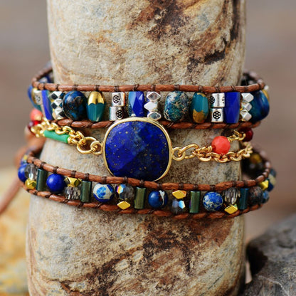 Lapis Geometric Wrap Bracelet