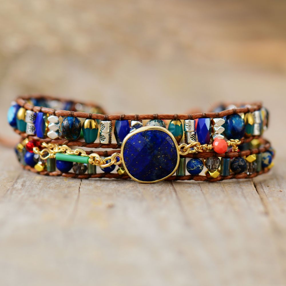 Lapis Geometric Wrap Bracelet