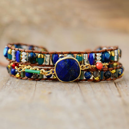 Lapis Geometric Wrap Bracelet