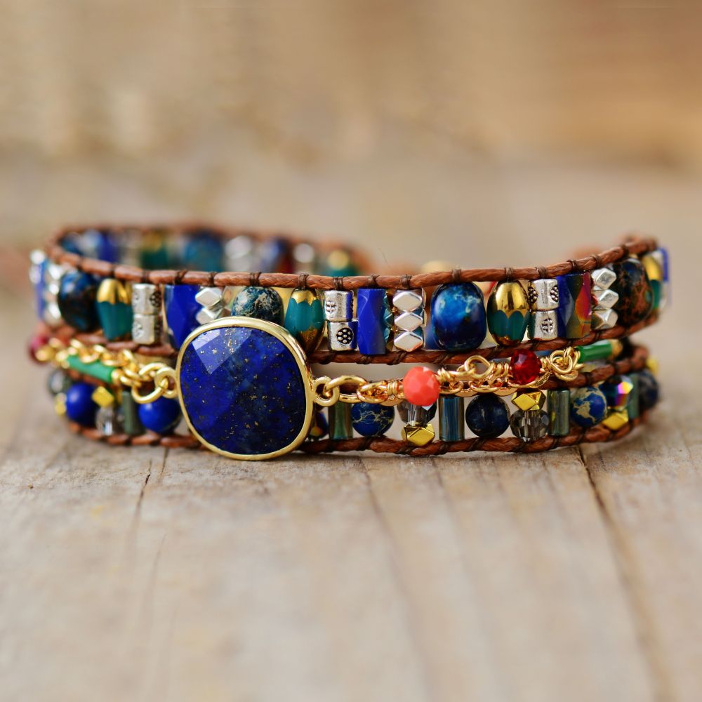 Lapis Geometric Wrap Bracelet