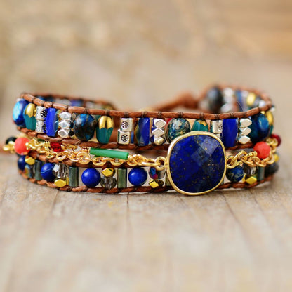 Lapis Geometric Wrap Bracelet