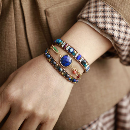 Lapis Geometric Wrap Bracelet