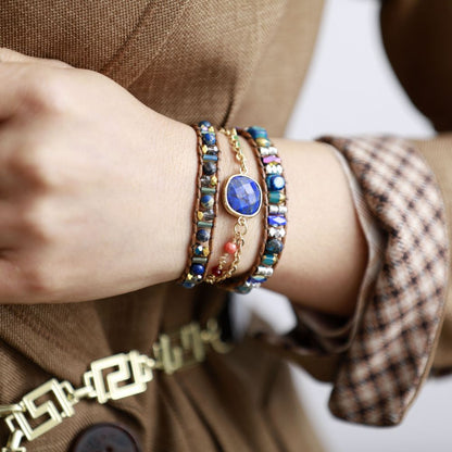 Lapis Geometric Wrap Bracelet