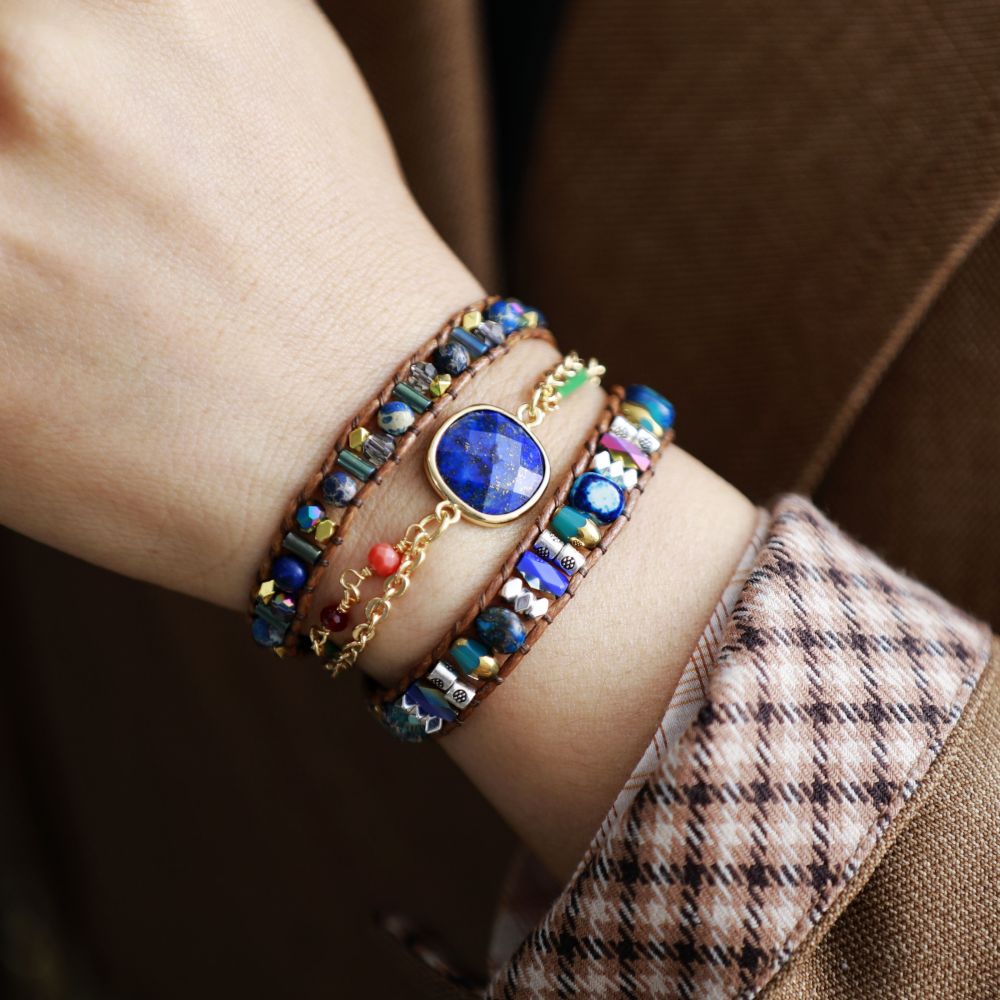 Lapis Geometric Wrap Bracelet