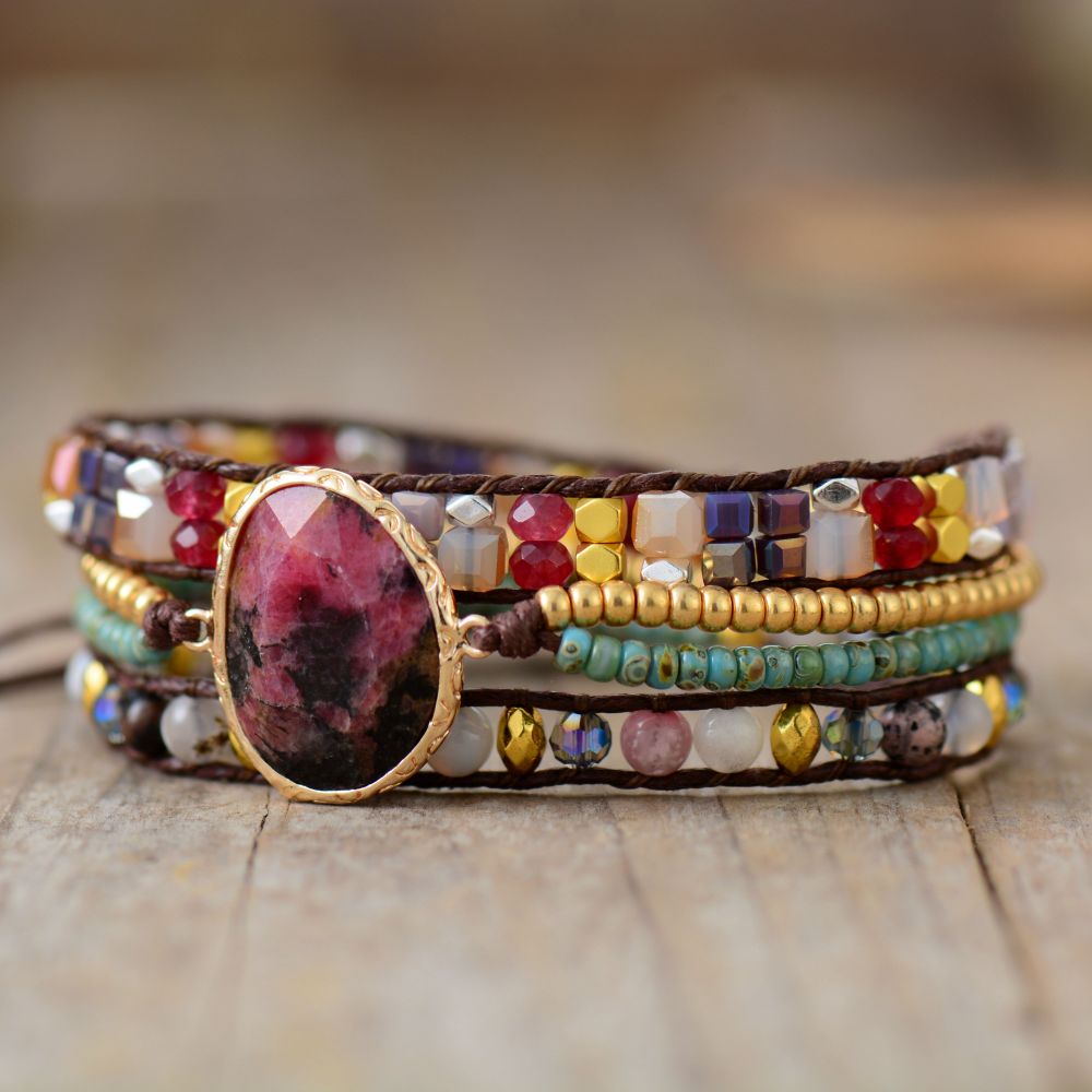 Ethnic Irregular Stones Wrap Bracelet