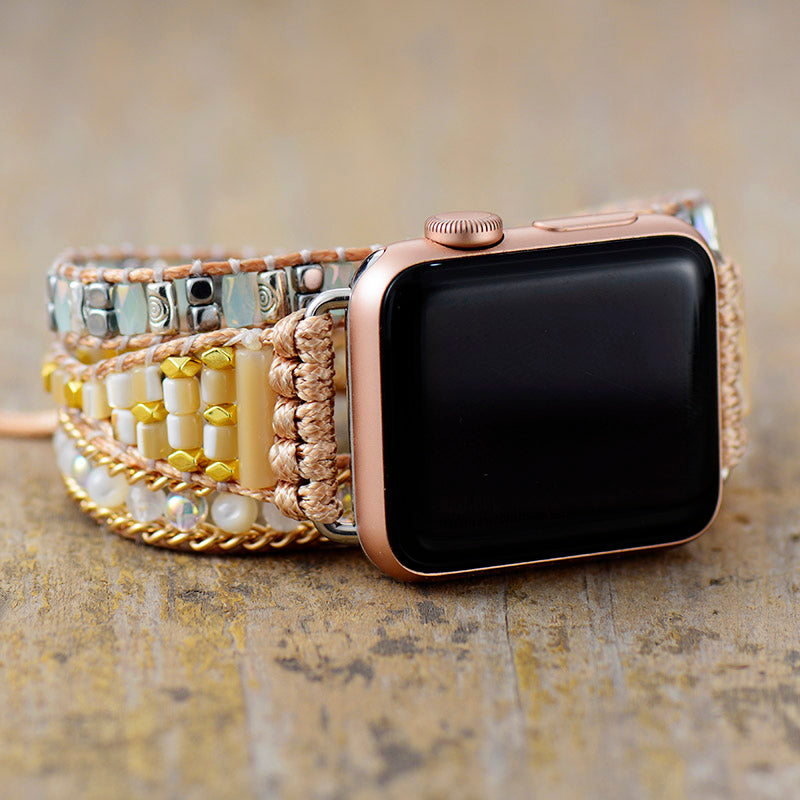 shell beads boho crystal braided wrap bracelet for Apple watch