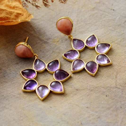 Flower Semiprecious Stones Earrings