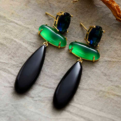 Jadeite Onyx Teardrop Earring