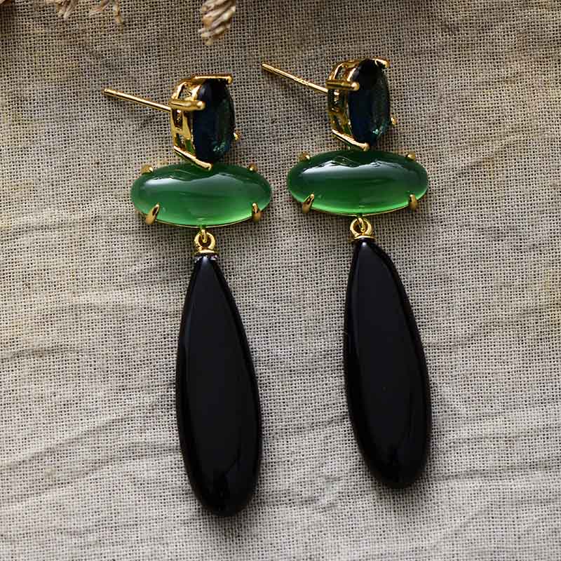 Jadeite Onyx Teardrop Earring