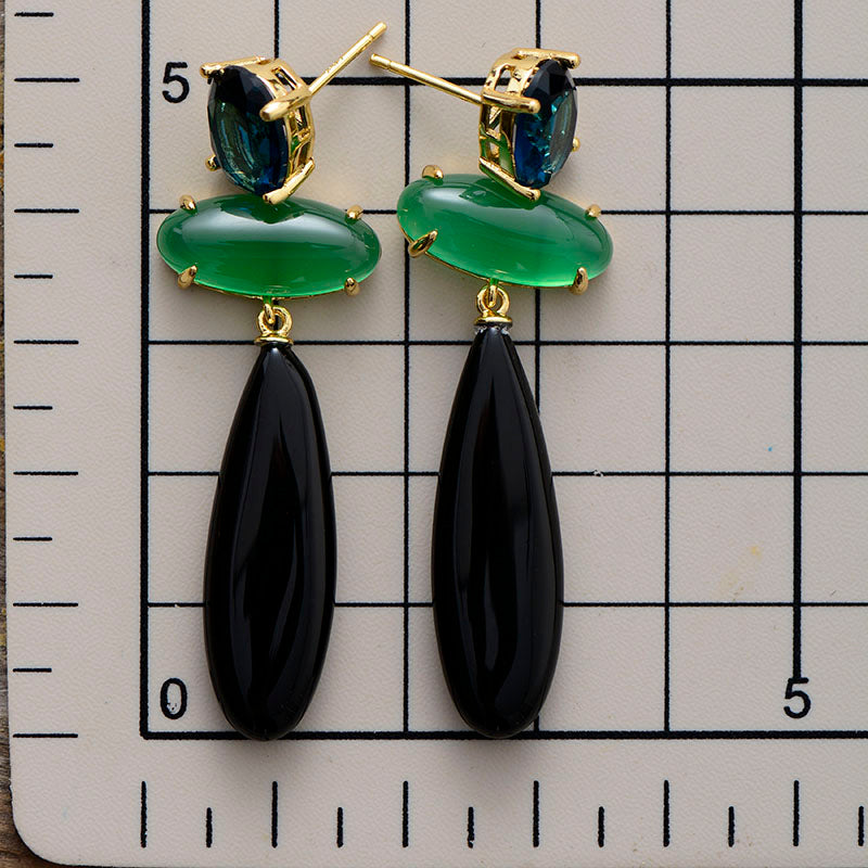 Jadeite Onyx Teardrop Earring