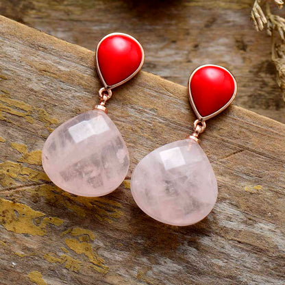 rose quartz drop earrings