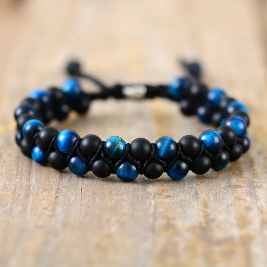 tiger eye blue beads braided bracelet