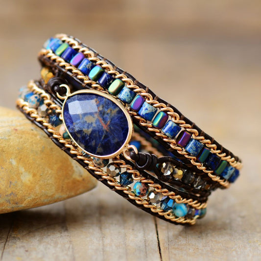 Lapis Lazuli Black Leather Bracelet