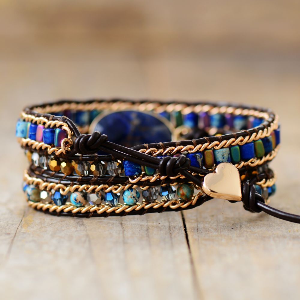 Lapis Lazuli Black Leather Bracelet