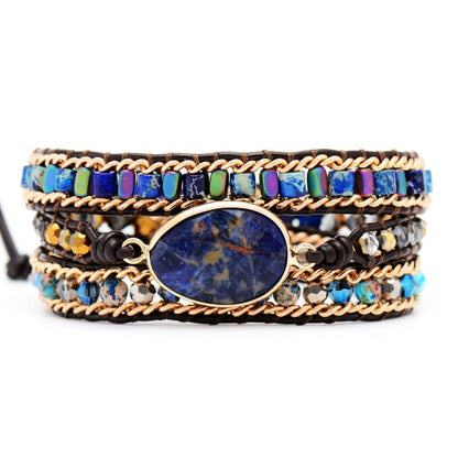 Lapis Lazuli Black Leather Bracelet