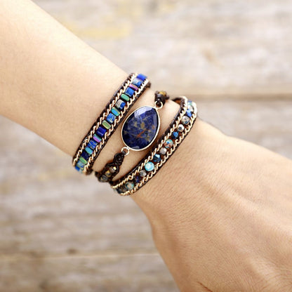 Lapis Lazuli Black Leather Bracelet