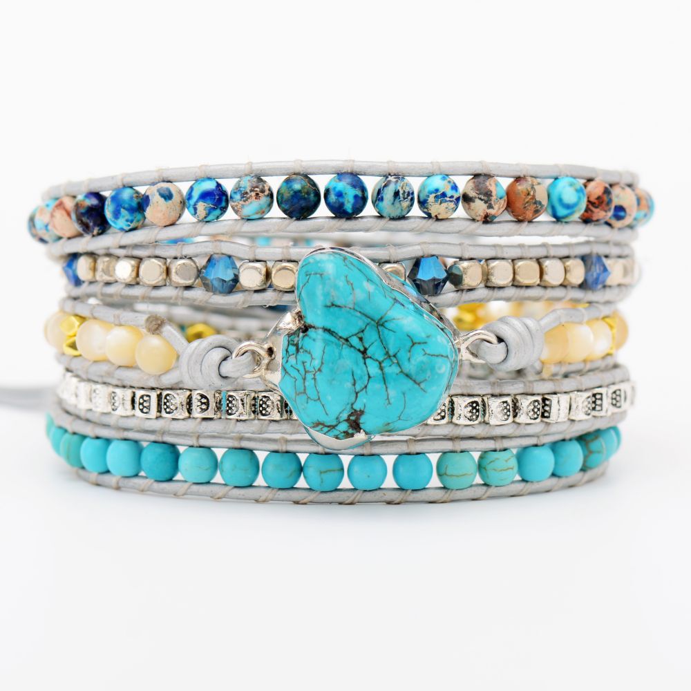 Blue Turquoise Leather Wrap Bracelet