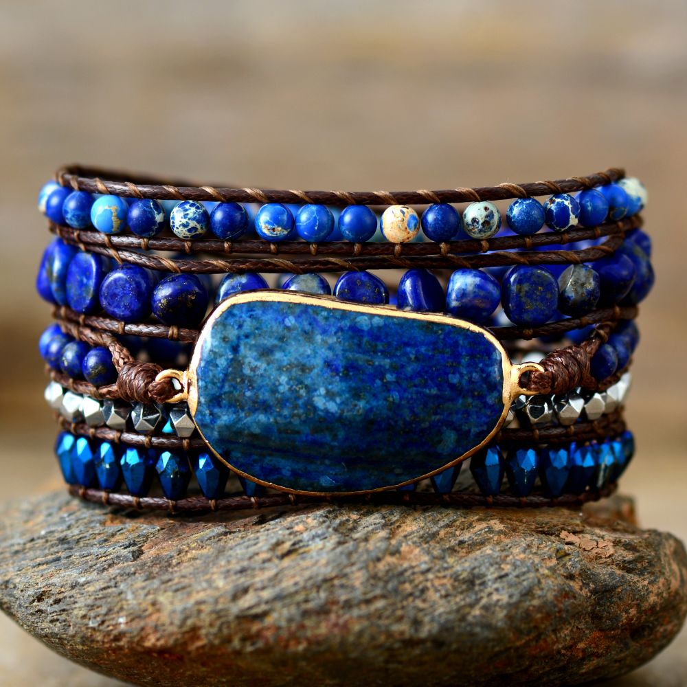 Lapis Lazuli Stone Blue Beads Wrap Bracelets